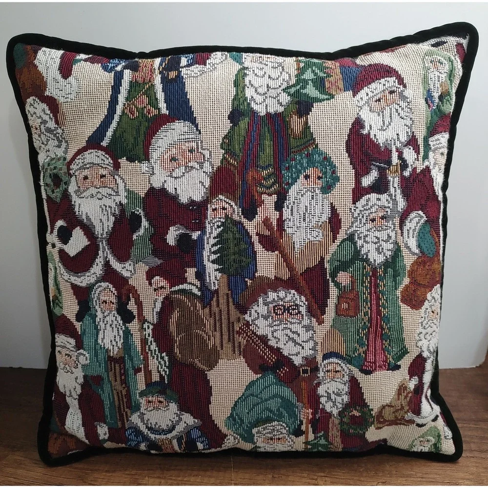 VTG Newport Tapestry Square Christmas Pillow Santa Classic 16
